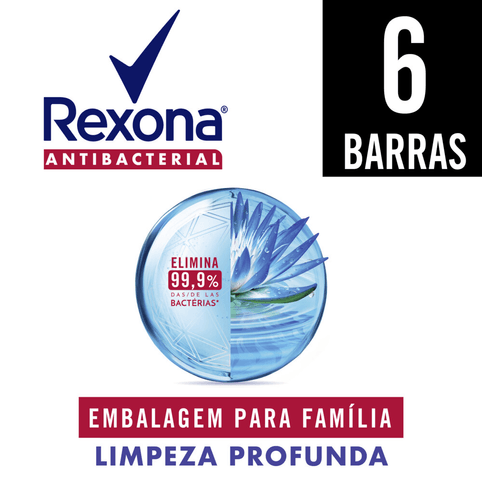 Kit Sabonete Barra Rexona Antibacterial Limpeza Profunda 84g com 6 Unidades Leve Mais Pague Menos