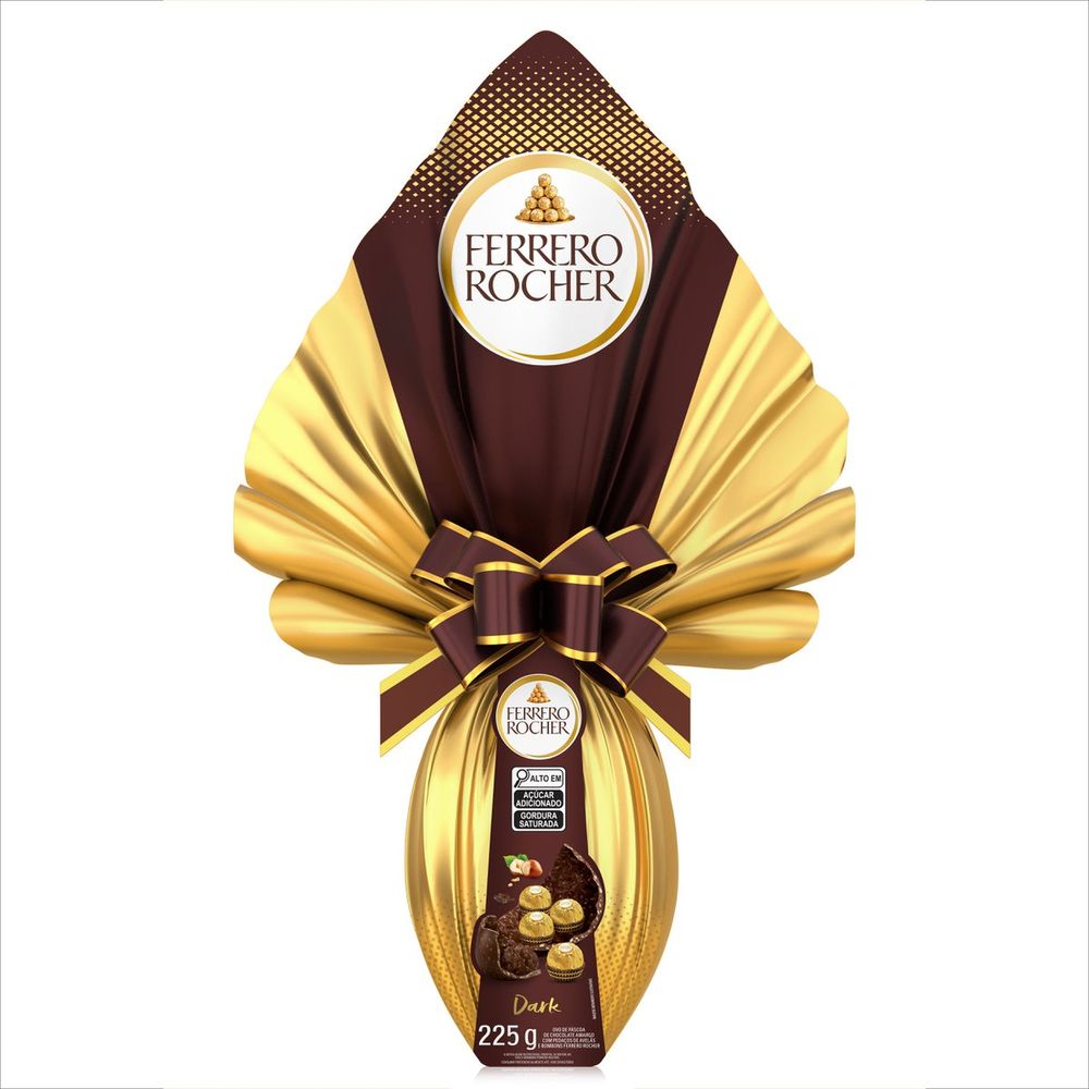 Ovo de Páscoa Ferrero Rocher Dark Chocolate Amargo com 4 Bombons Ferrero Rocher 225g