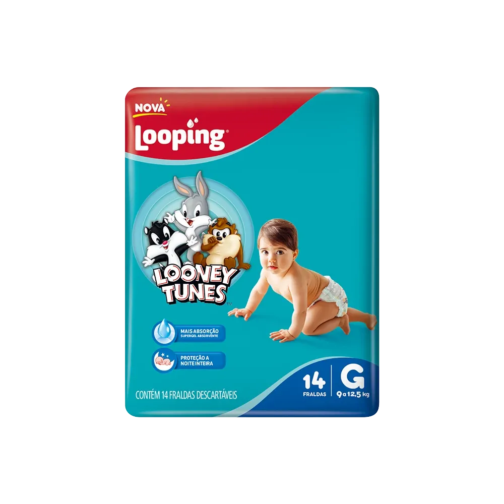 Fralda Looping Looney Tunes Jumbinho G com 14 Unidades