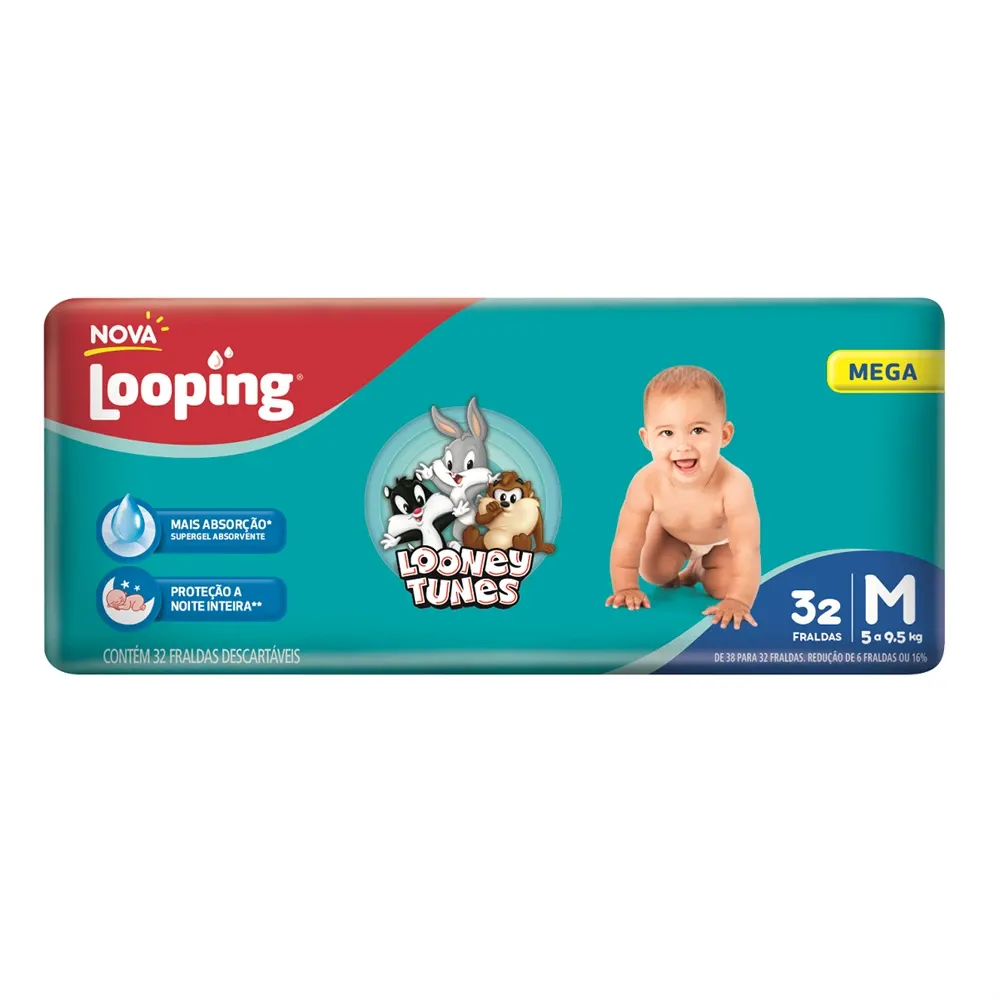 Fralda Looping Looney Tunes Mega M com 32 Unidades