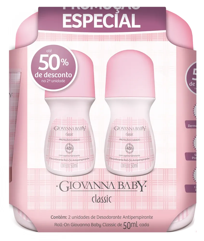 Kit Desodorante Roll-On Giovanna Baby Classic 50ml Com 2 Unidades 50% de Desconto na Segunda Unidade