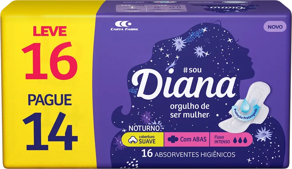 Absorvente Diana Noturno Suave Com Abas Leve 16 e Pague 14 Unidades