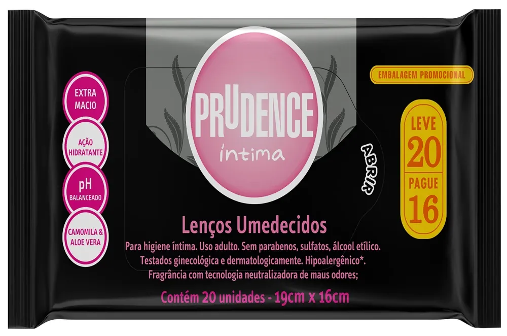 Lenço Umedecido Íntimo Prudence Íntima Leve 20 pague 16 Unidades