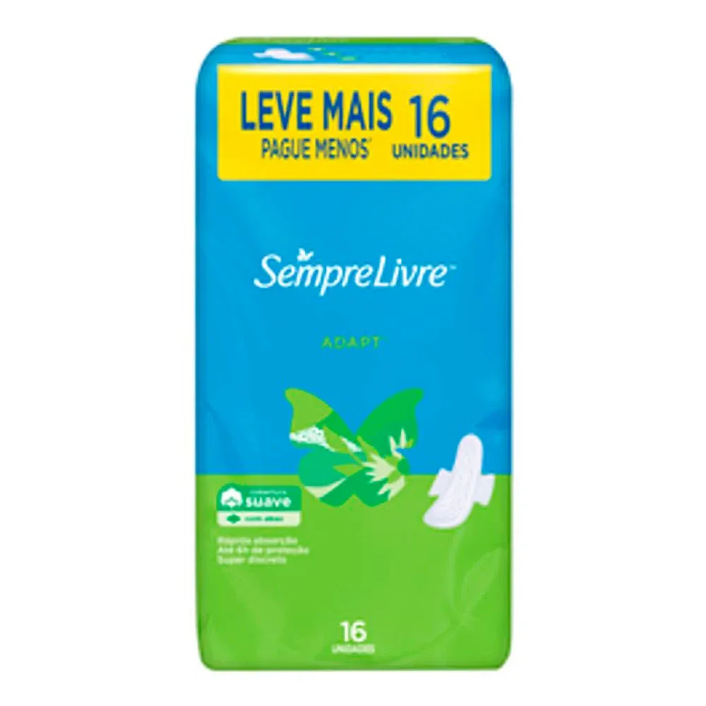 Absorvente Sempre Livre Adapt Suave com Abas Leve 16 Unidades Pague Menos