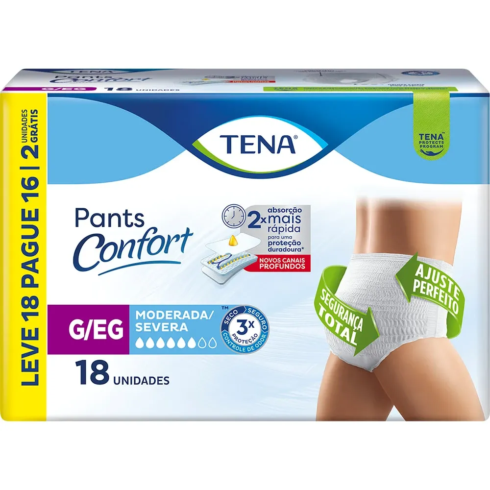 Roupa Íntima Unissex Tena Pants Confort G/EG Pacote 18 Unidades
