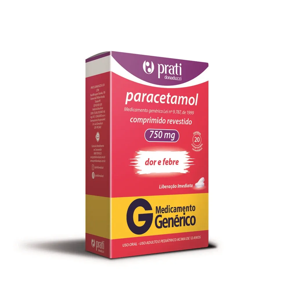 Paracetamol 750mg com 20 Comprimidos Prati Donaduzzi