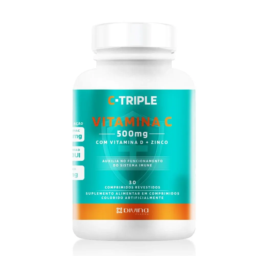 C-triple Vitamina C+D+Zinco 500mg com 30 Comprimidos