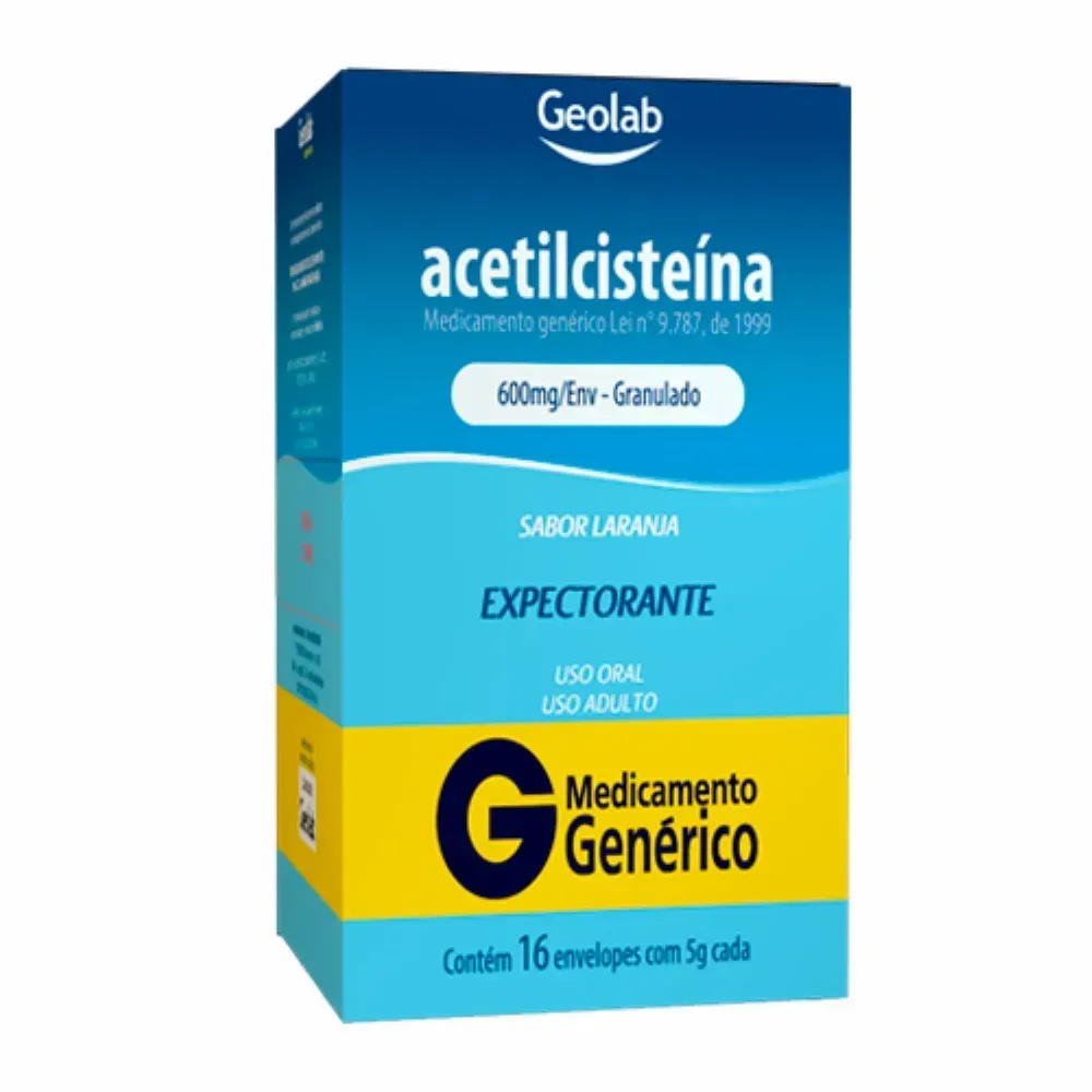 Acetilcisteína 600mg Granulado Sabor Laranja com 16 Envelopes Geolab