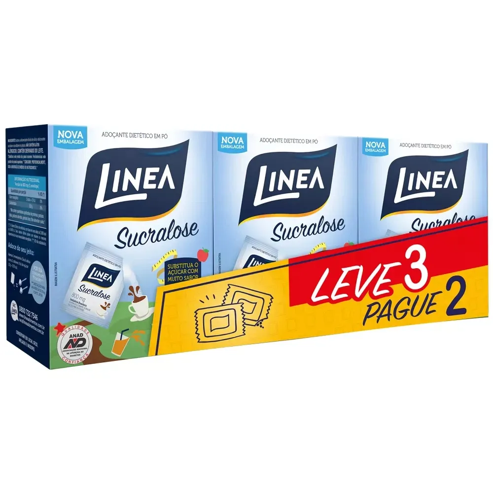 Adoçante Linea Sucralose Pó com 50 Envelopes Pack Leve 3 Pague 2
