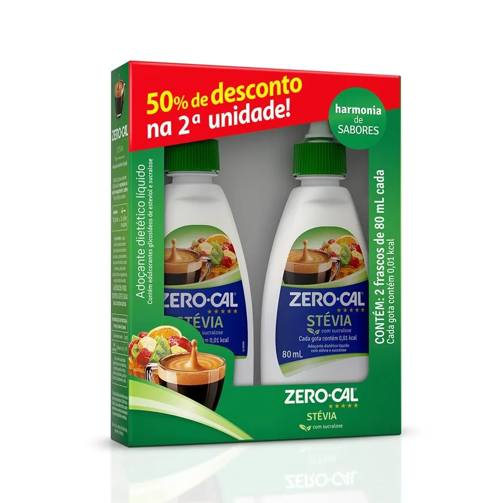 Kit Adoçante Zero-Cal Stevia com Sucralose 80ml com 50% de Desconto na 2º Unidade