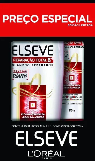 Kit Shampoo 375ml + Condicionador 170ml Elseve Reparação Total 5+