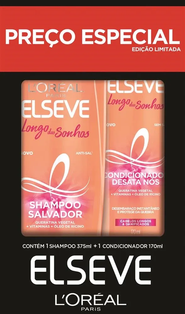 Kit Shampoo 375ml + Condicionador 170ml Elseve Longo dos Sonhos