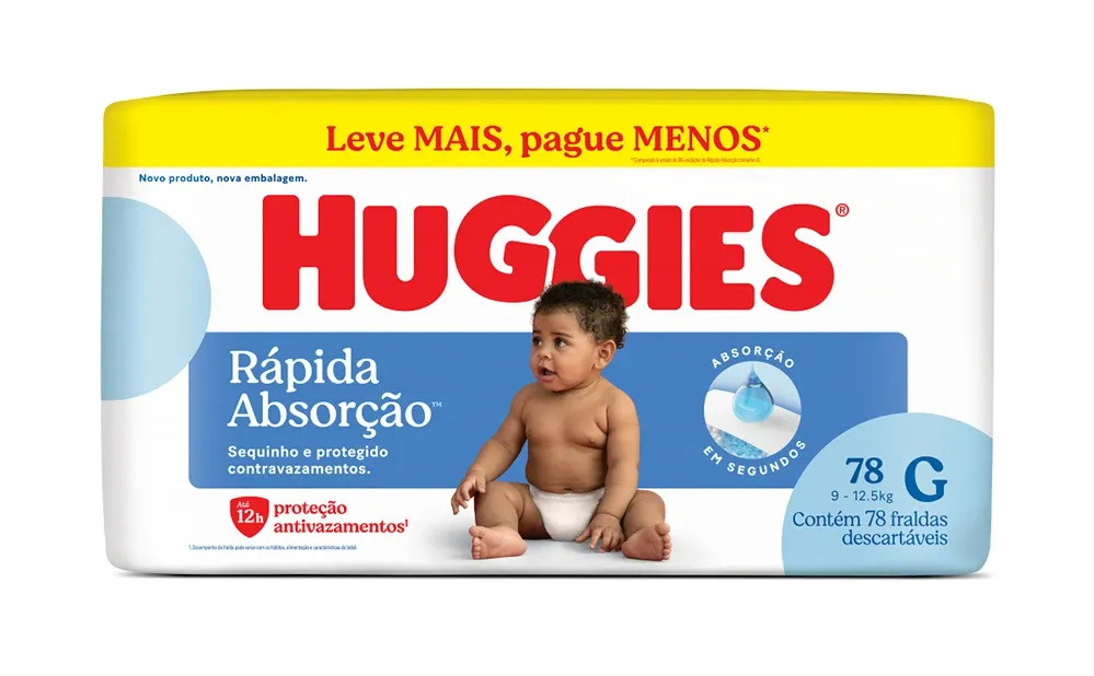 Fralda Huggies Rápida Absorção Tamanho G com 78 Unidades