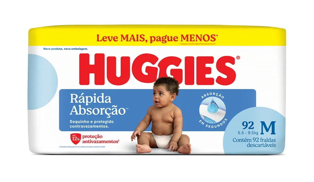 Fralda Huggies Rápida Absorção Tamanho M com 92 Unidades