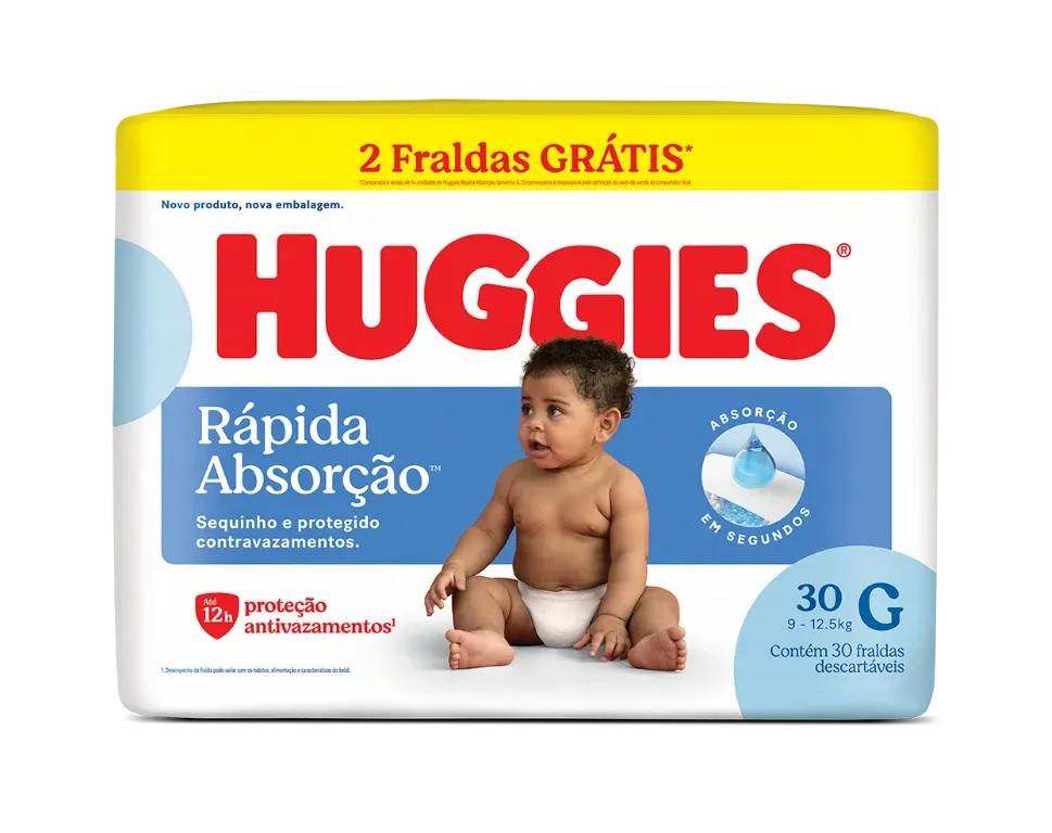 Fralda Huggies Rápida Absorção Tamanho G Com 30 Unidades