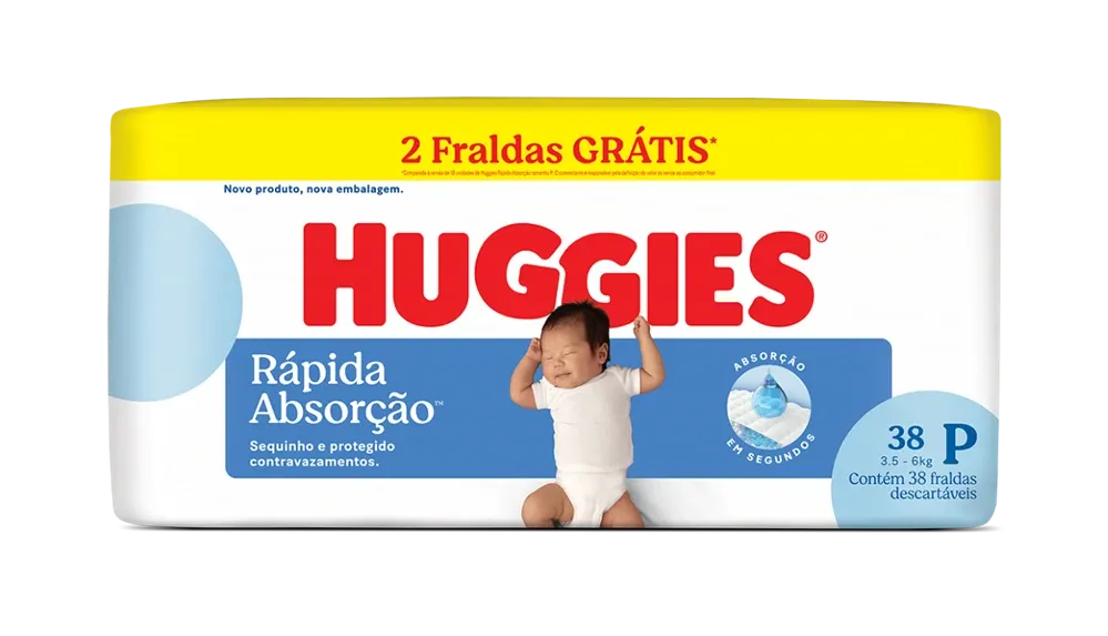 Fralda Huggies Rápida Absorção Tamanho P com 38 Unidades