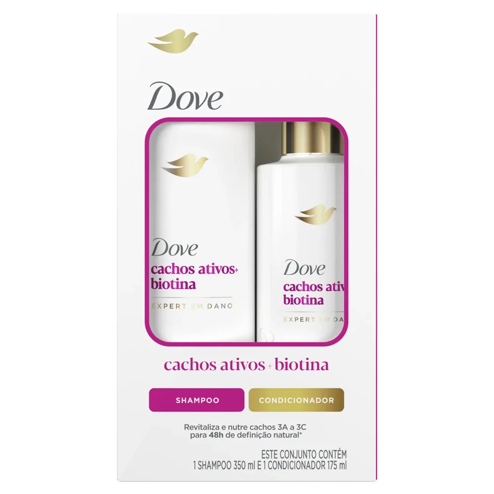 Kit Dove Shampoo 350ml + Condicionador 175ml Cachos Ativos+ Biotina