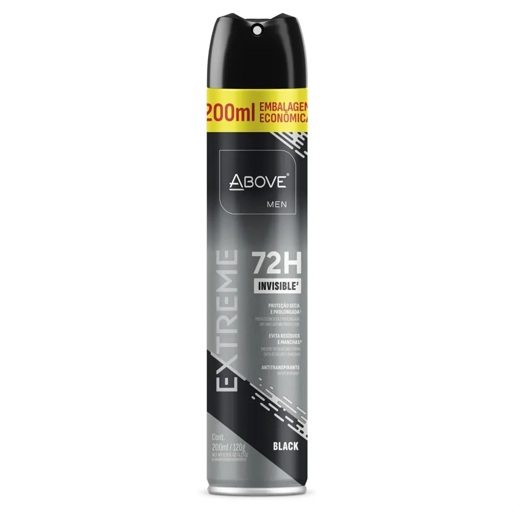 Antitranspirante Aerossol Above Men Extreme Invisible Black 200ml Spray Embalagem Econômica