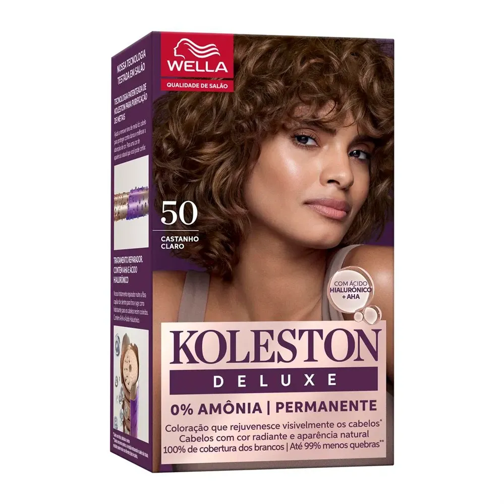 Kit Tintura Colorante Permanente Koleston Deluxe Castanho Claro 50