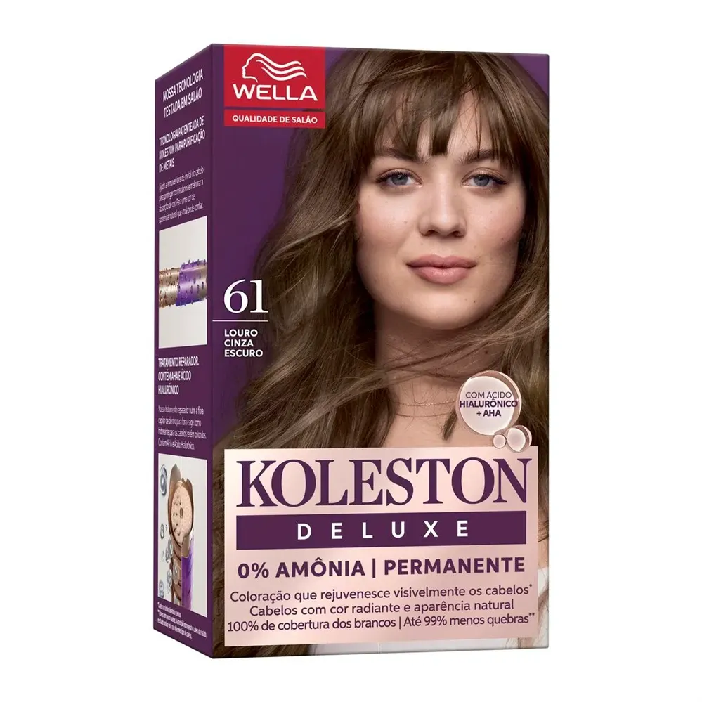 Kit Tintura Colorante Permanente Koleston Deluxe Louro Cinza Escuro 61