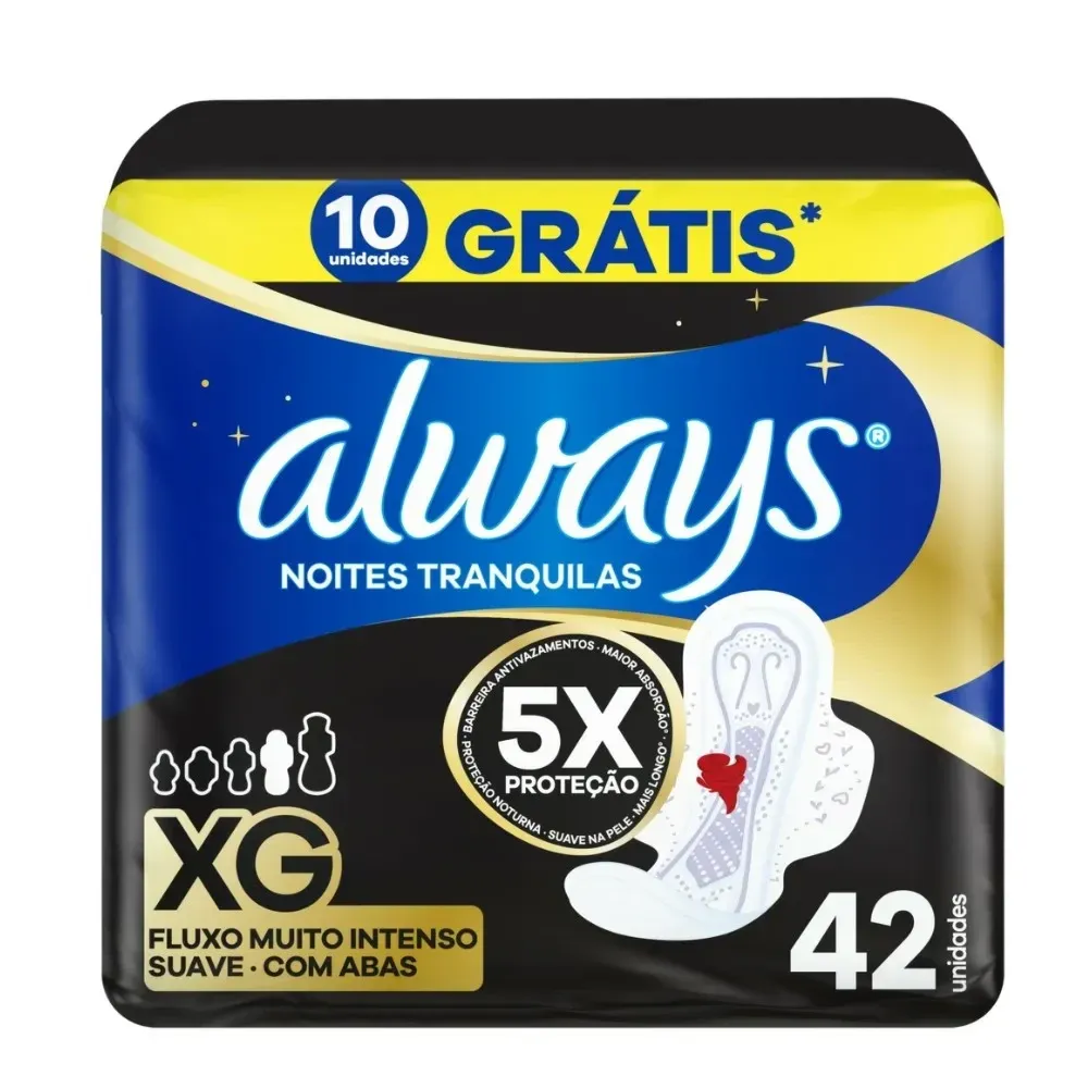 Absorvente com Abas Suave Always Noturno XG Pacote com 42 Unidades