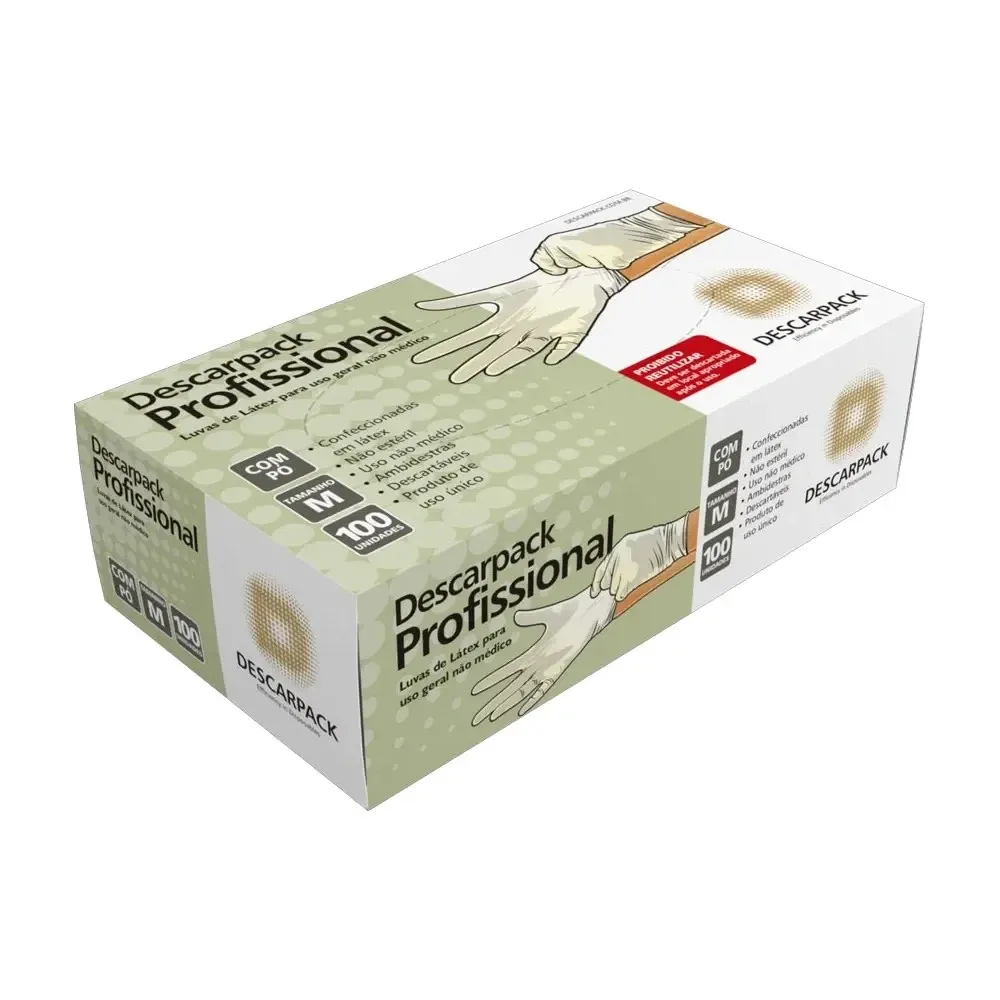 Luva de Látex Profissional Não Médica com Pó Descarpack M com 100 Unidades