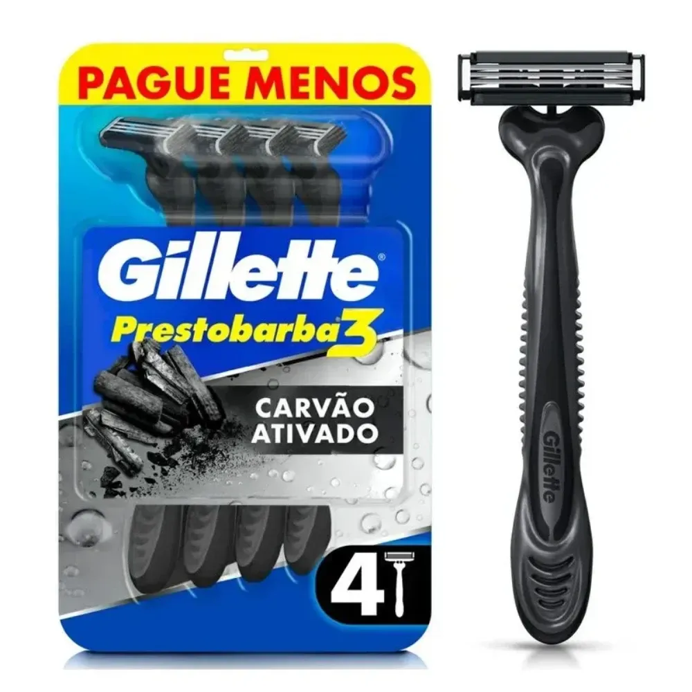 Aparelho de Barbear Gillette Prestobarba3 Carvão com 4 Unidades