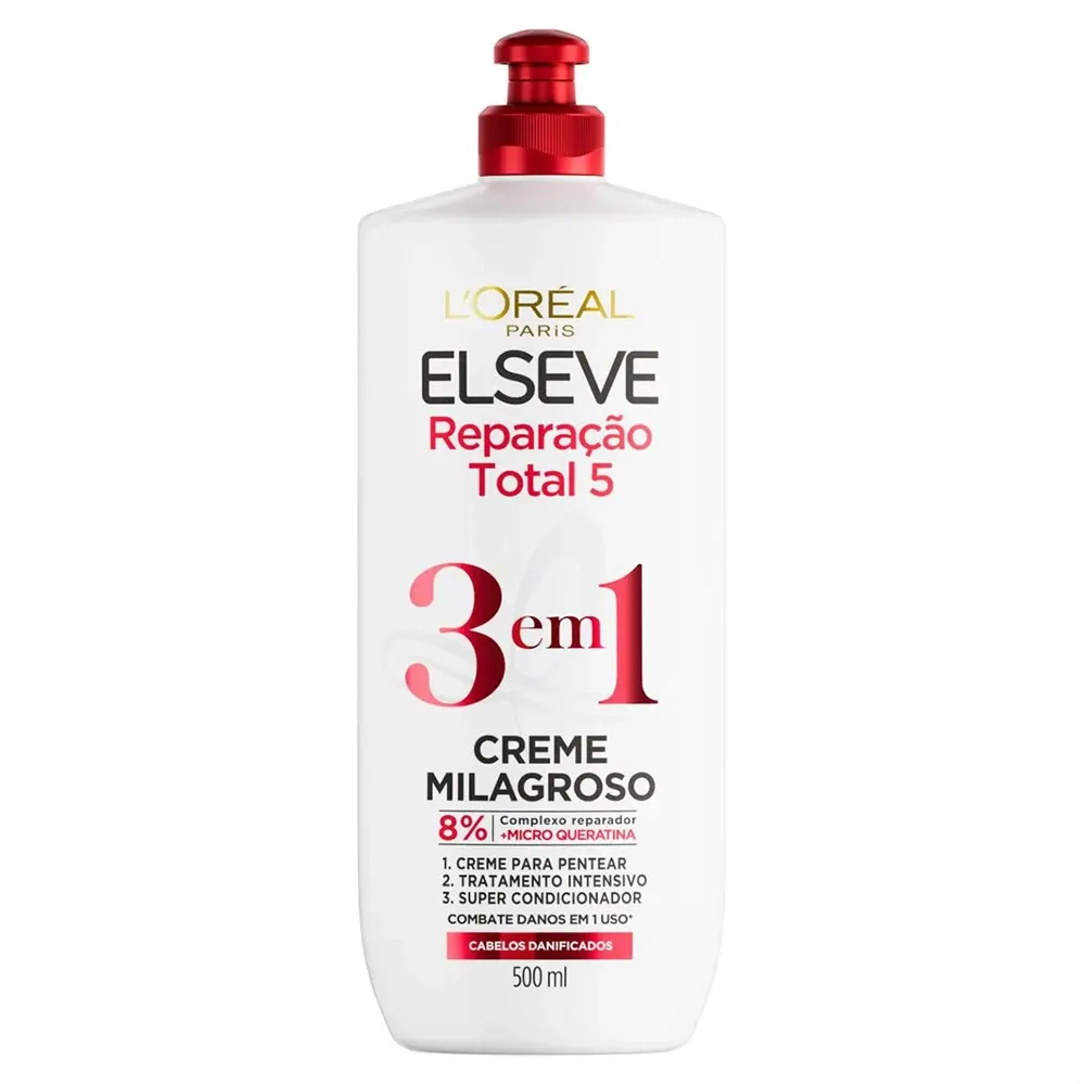 Creme Milagroso Elseve 3 em 1 Reparação Total 5 com 500ml