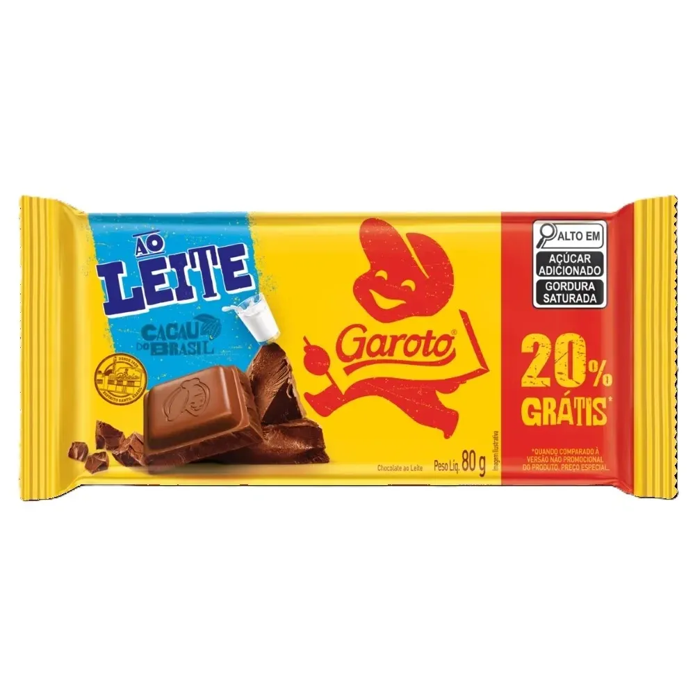Chocolate Garoto Tablete ao Leite 20% Grátis 80g
