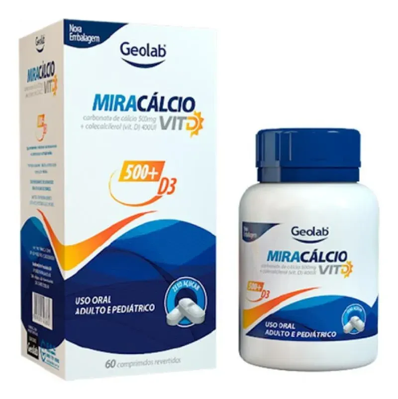 Miracálcio Vitamina D 400ui + Cálcio 500mg com 60 Comprimidos