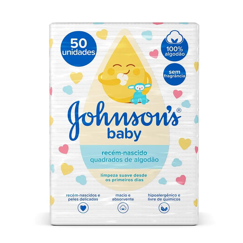 Algodão Quadrado Johnson's Baby com 50 Unidades