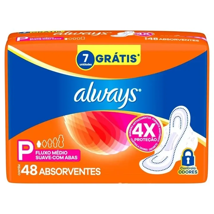 Absorvente Always Suave com Abas P com 48 Unidades Leve Mais Por Menos