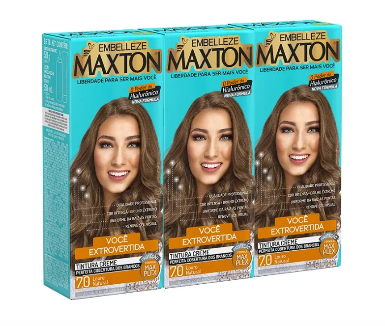Kit Tintura Creme Maxton 7.0 Louro Natural Leve 3 Pague 2
