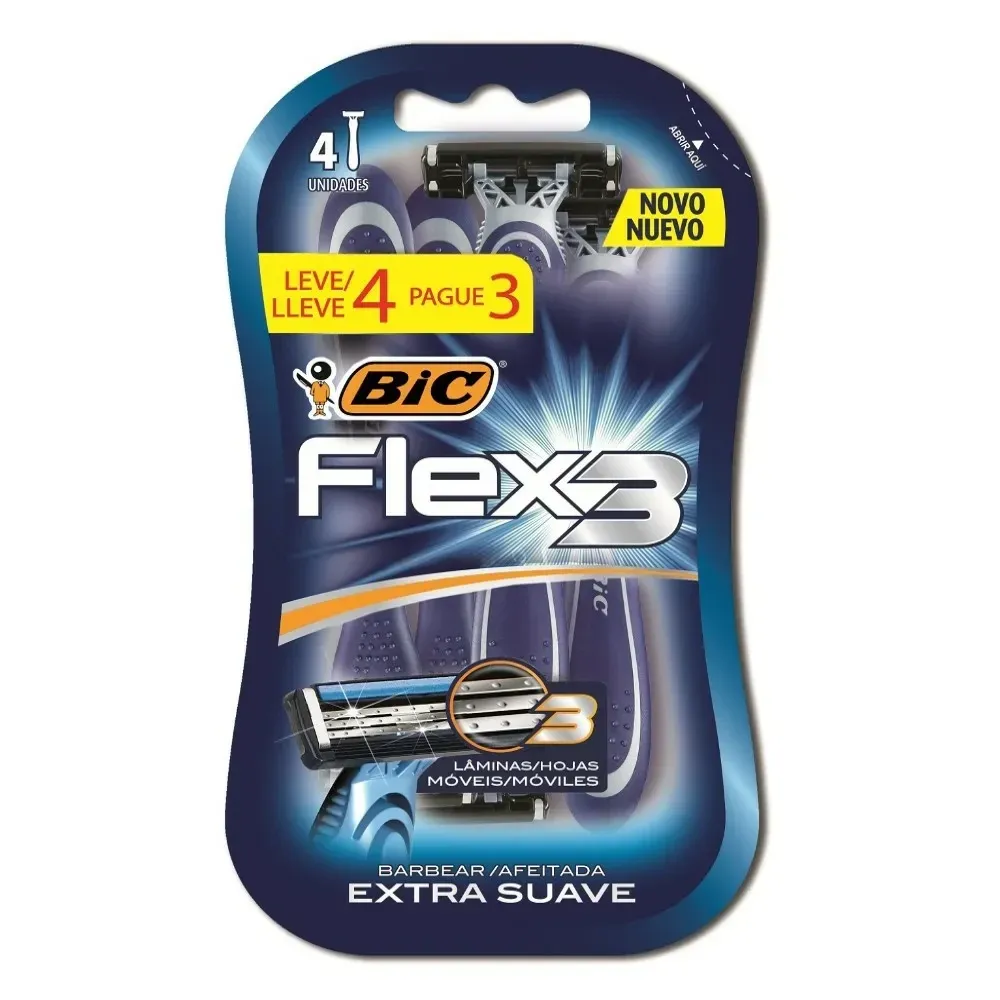 Aparelho de Barbear Bic Flex 3 Extra Suave com 4 Unidades
