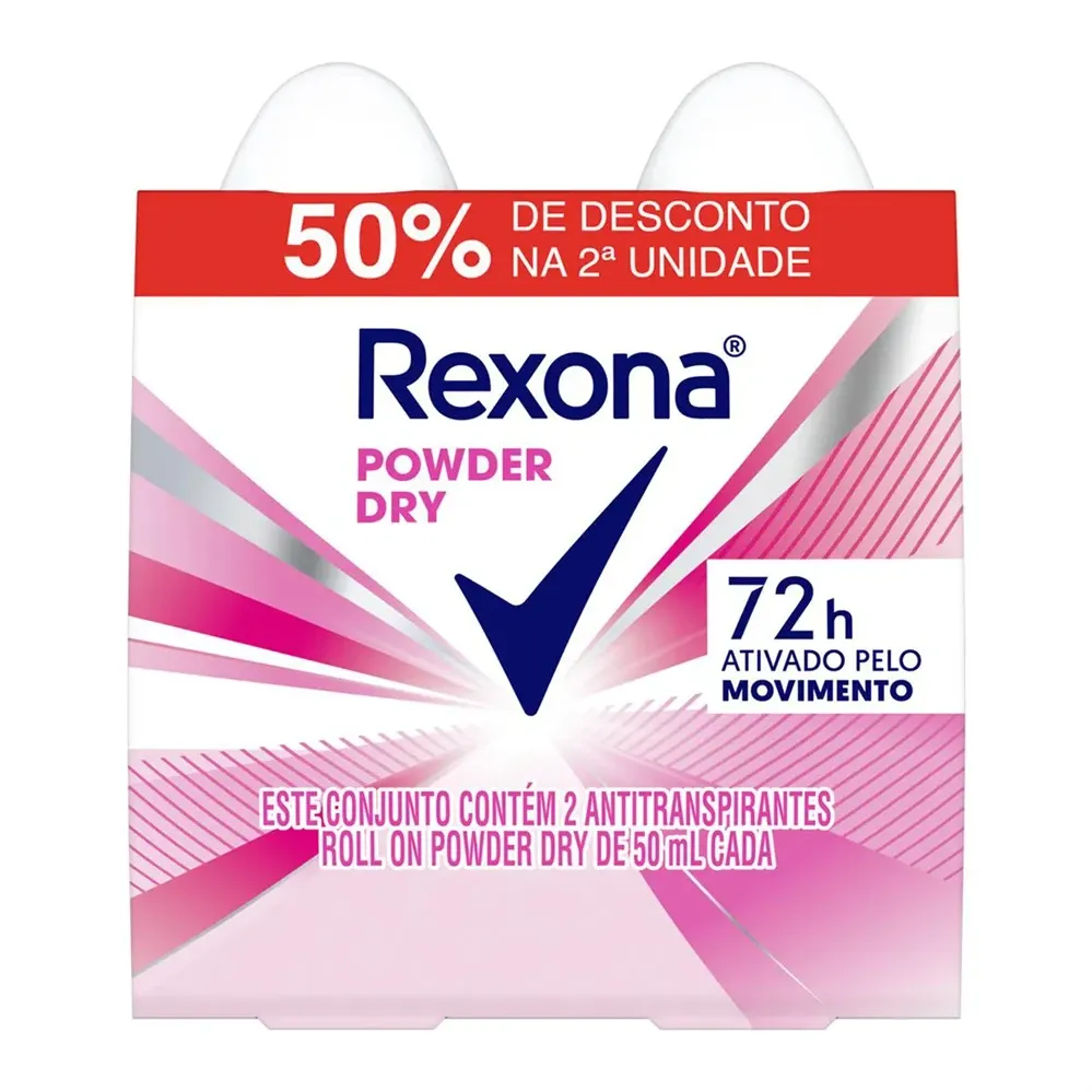 Kit Desodorante Antitranspirante  Roll-On Rexona Powder Dry 72h Pack com 2 Unidades de 50ml Cada