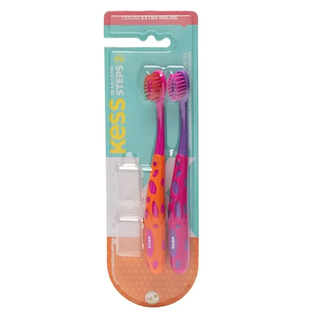 Kit Escova Dental Kess Fun Steps com 02 Unidades Cores Sortidas