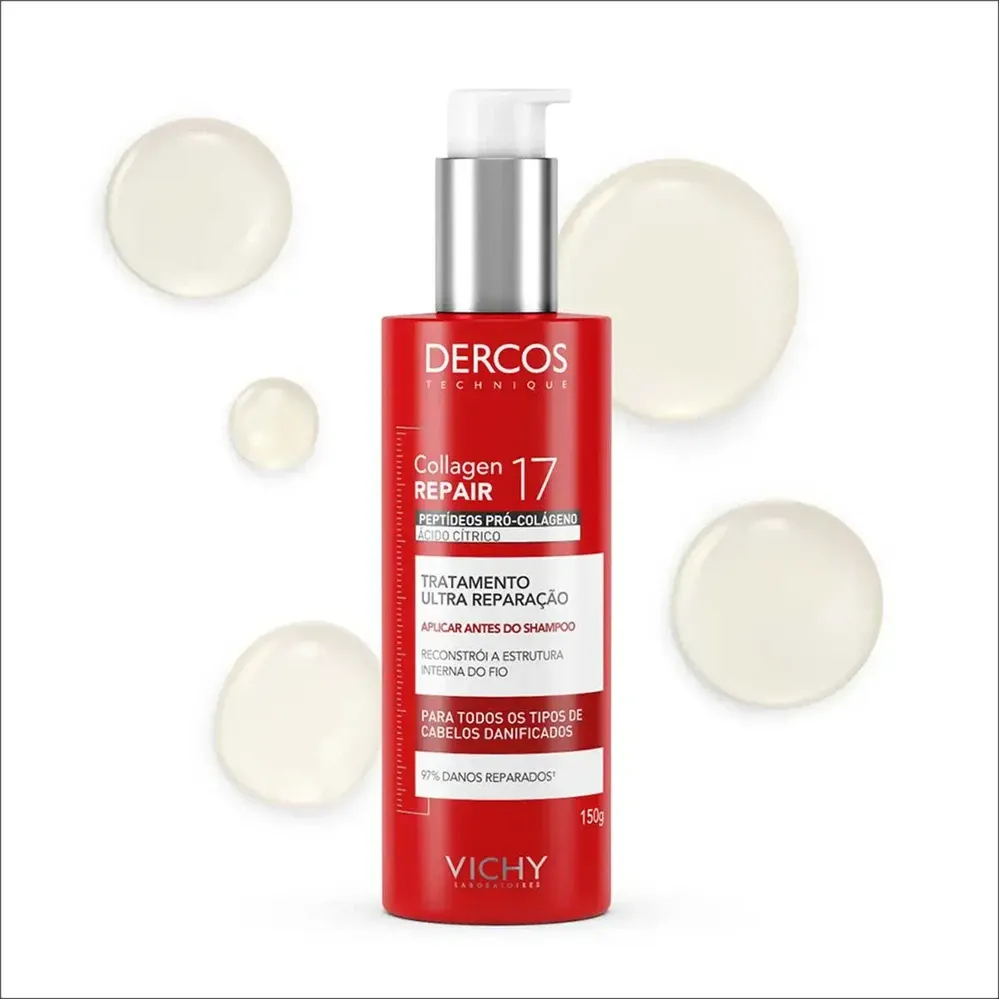 Pré-Shampoo Tratamento Ultra Reparação Vichy Dercos Collagen Repair 17 com 150g