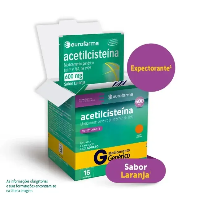 Acetilcisteína 600mg Granulado Sabor Laranja 16 envelopes Eurofarma