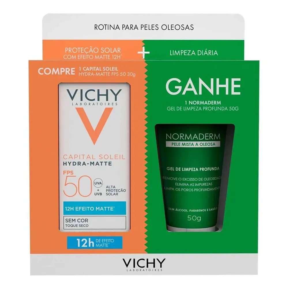 Kit Protetor Solar Vichy Capital Soleil Hydra - Matte sem Cor + Gel de Limpeza Facial Normaderm 50g