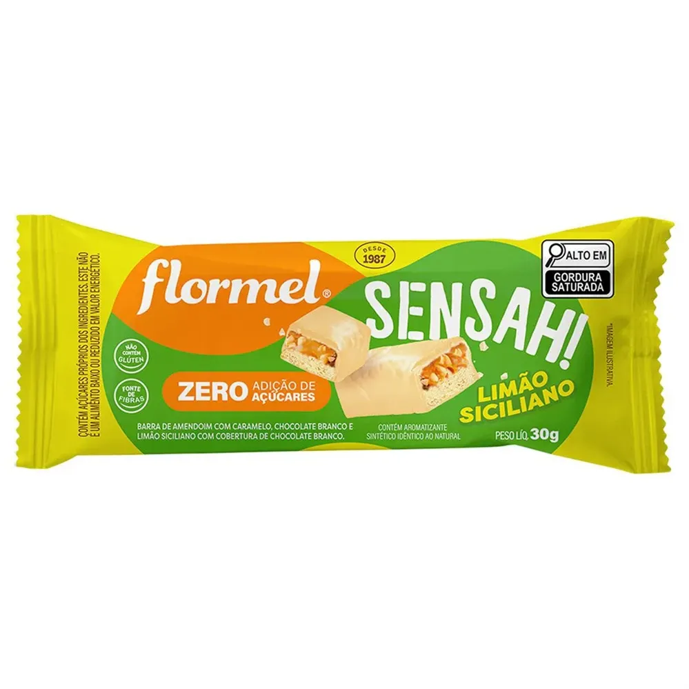 Chocolate ao Leite Sensah Limão Siciliano Flormel Zero Açucar 30g