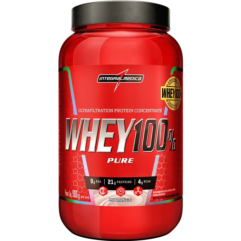 Whey 100% Pure Integralmédica Sabor Morango Pote 900g