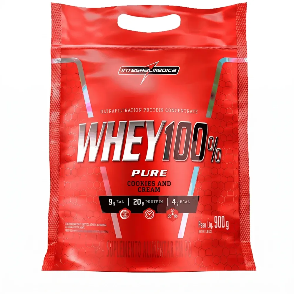 Whey 100% Pure Integralmédica Sabor Cookies and Cream Pouch 900g