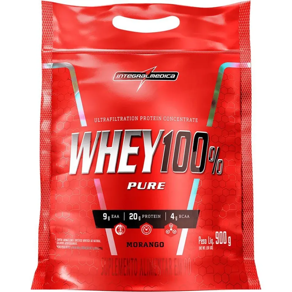 Whey 100% Pure Integralmédica Sabor Morango Pouch 900g