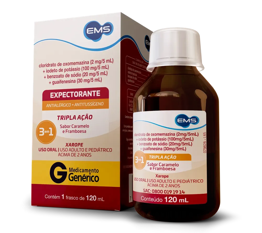 Xarope Expectorante Tripla Ação Sabor Caramelo e Framboesa 120ml Ems