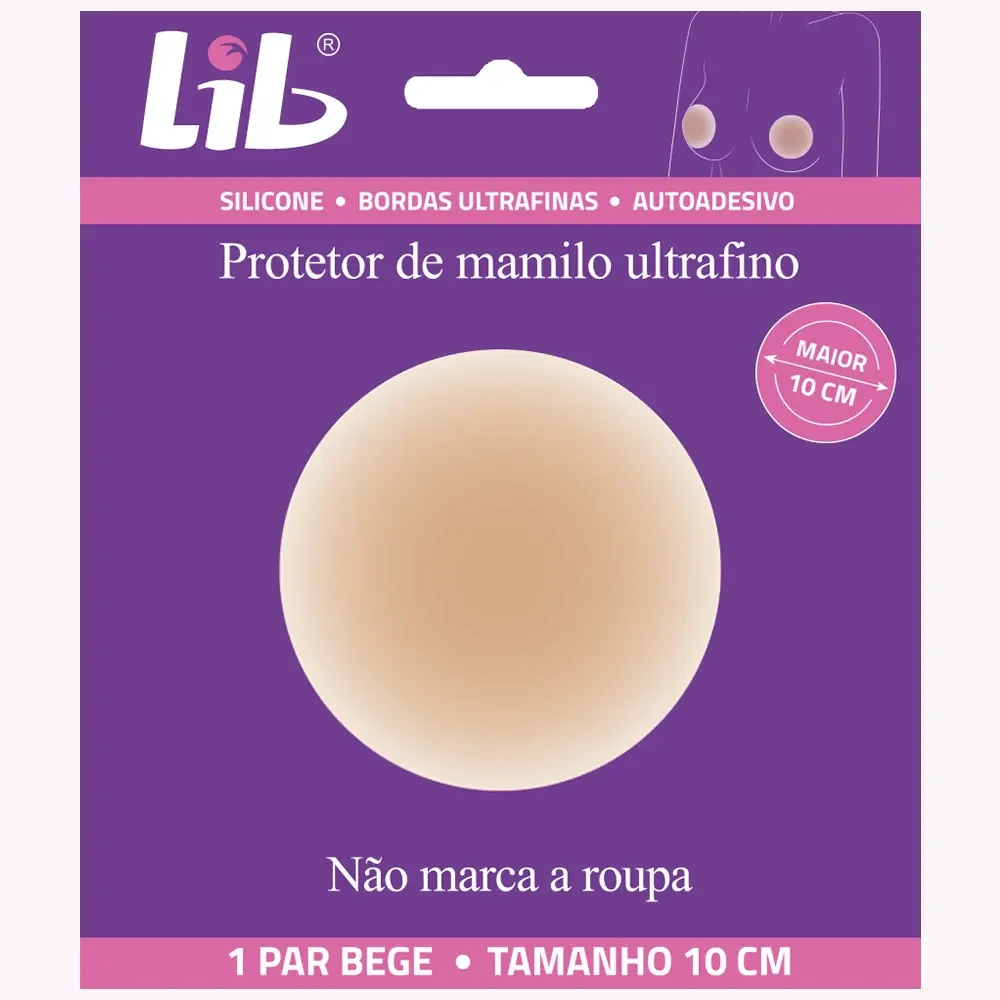 Protetor de Mamilo Ultrafino Reutilizável Lib com 1 Par Bege Tamanho 10cm