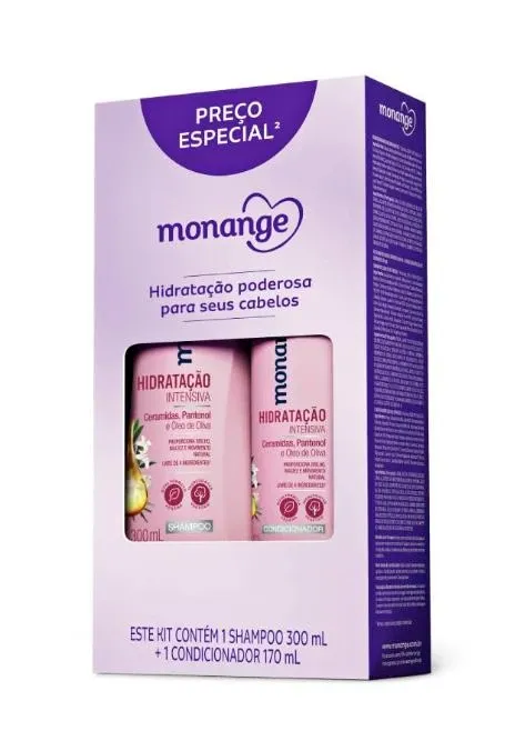 Kit Shampoo Monange 300 ml + Condicionador 170 ml Hidratação Intensiva