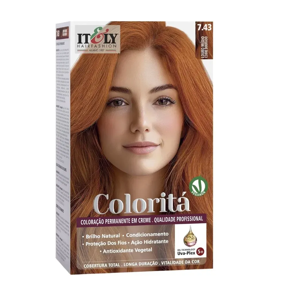 Coloração em Creme Itely Coloritá 1 Unidade 7.43 Louro Médio Cobre Dourado