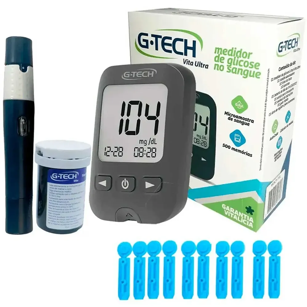 Medidor de Glicose G-Tech Vita Ultra Kit Glicemia Completo