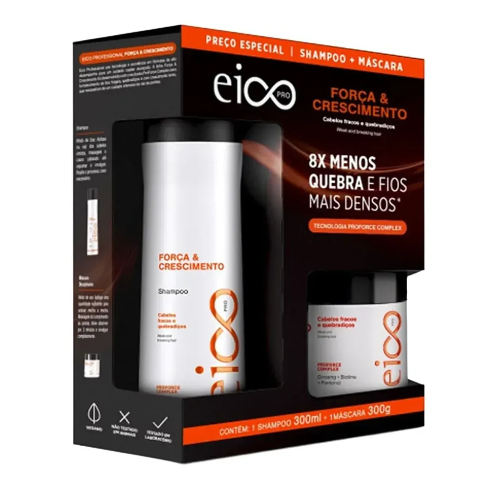 Kit Eico Shampoo 300ml+Máscara 300g Força & Crescimento