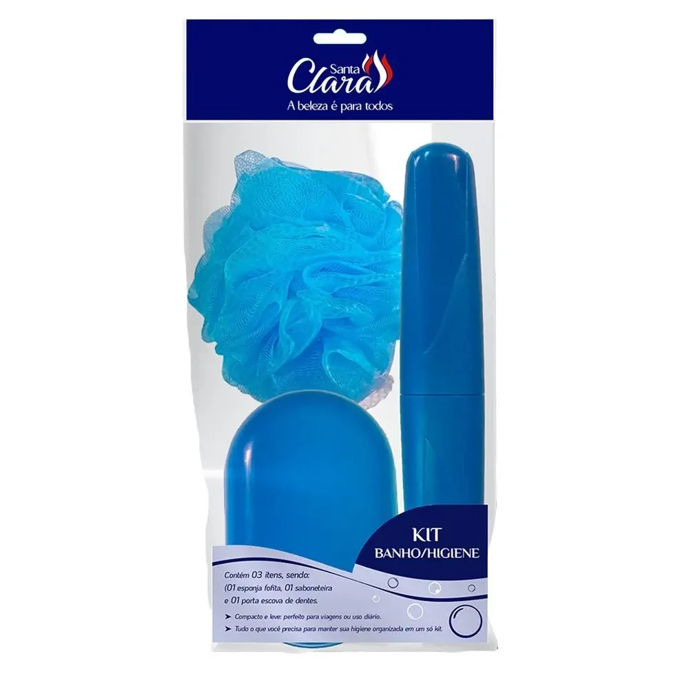 Kit de Banho e Higiene Santa CLara com Esponja + Sabonetera + Porta Escova de Dente